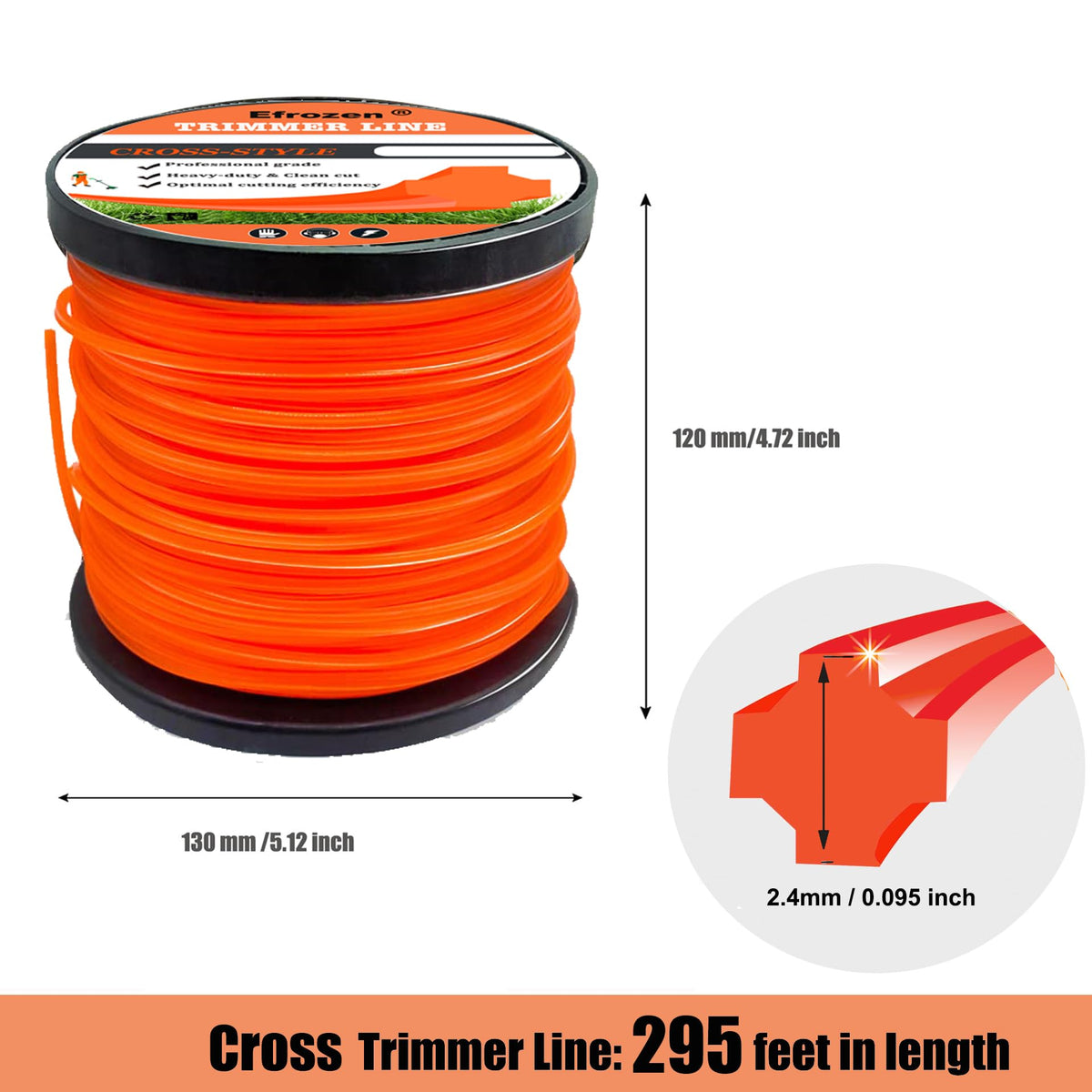 efrozen anti-tangle nylon spool reduces snags during heavy trimming.
