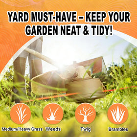 efrozen heavy-duty nylon construction withstands tough weeds.