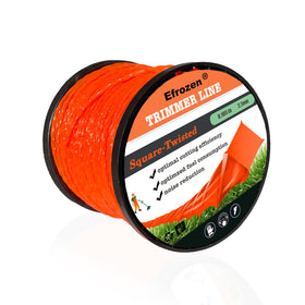 Efrozen square twist weed eater string in orange spool designed for fast, precise trimming.
