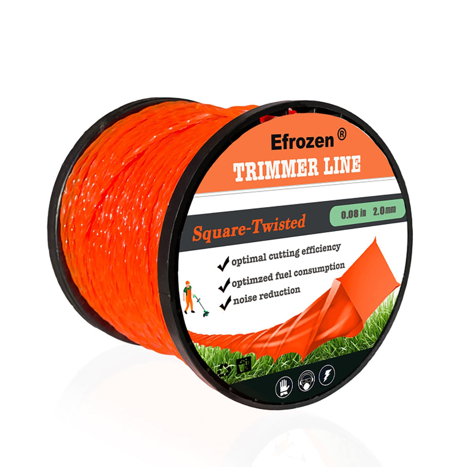 Efrozen weed trimmer line with orange square twist for faster cuts.