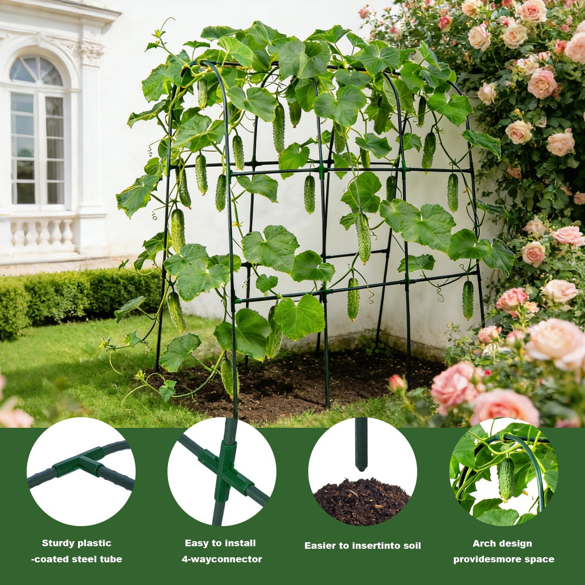 efulycozyy Reinforced Netting encourages even growth for cucumbers and beans