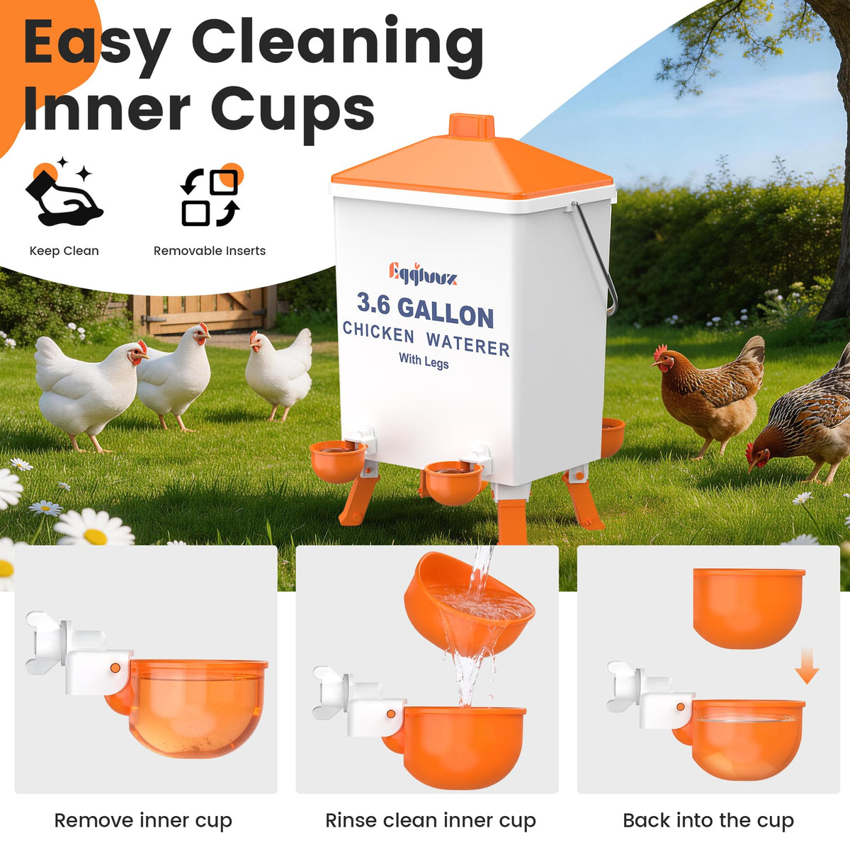Eggluuz anti-roost cone removable enables easy cleaning and spill prevention.