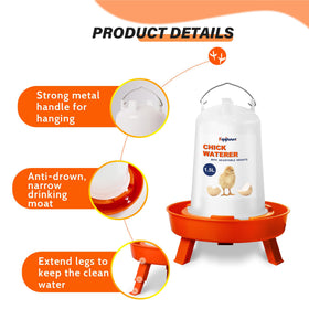 Eggluuz Anti-Tip design stabilizes feeder and waterer during use