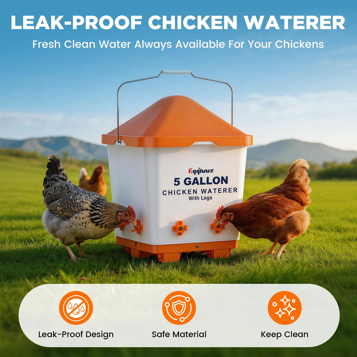 Eggluuz waterer horizontal nipples close-up showing anti-leak design