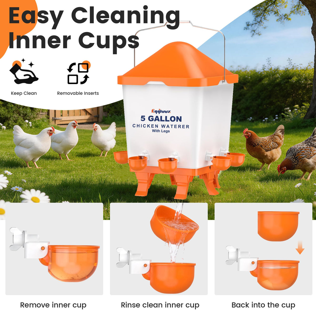 Eggluuz anti-roost cone preventing droppings from entering cups