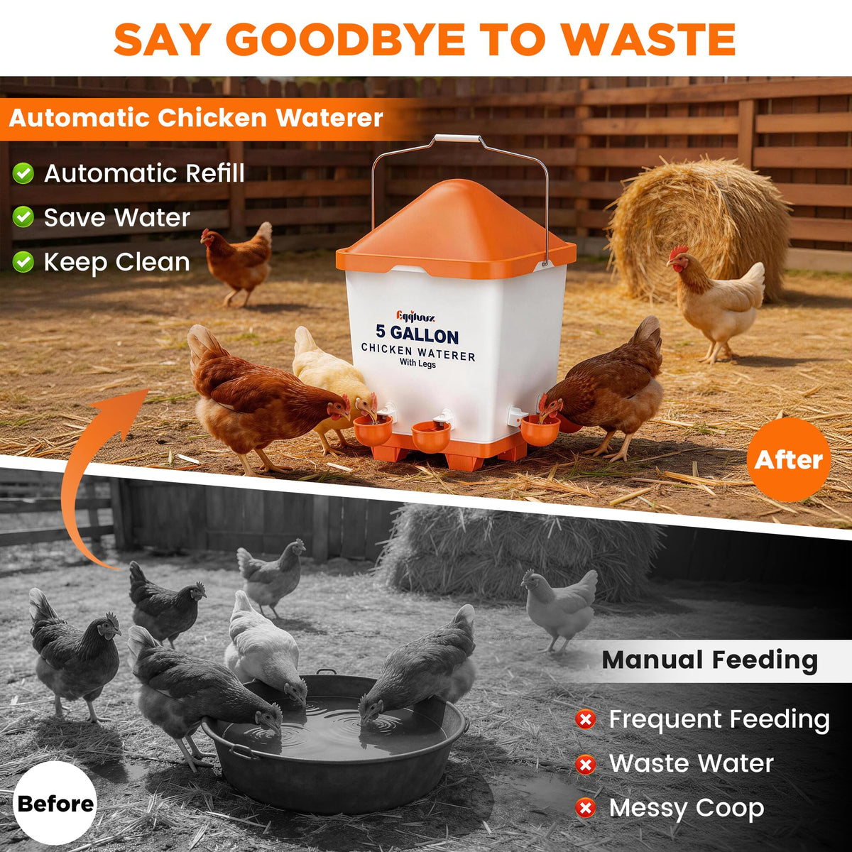 Eggluuz coop water management reduces spills and keeps bedding dry