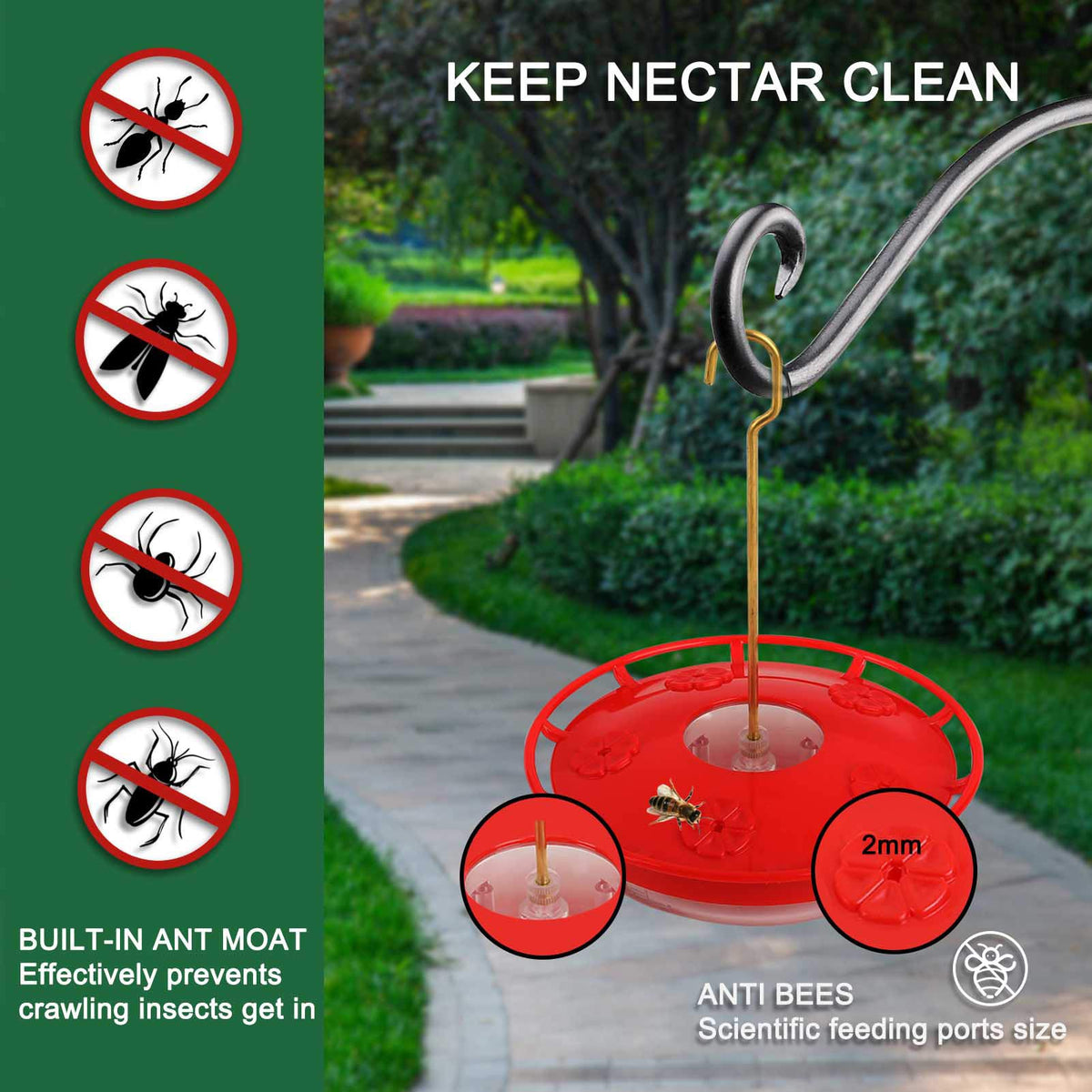 Eggs Sound feeder shows nectar guard to keep nectar clean during feeding