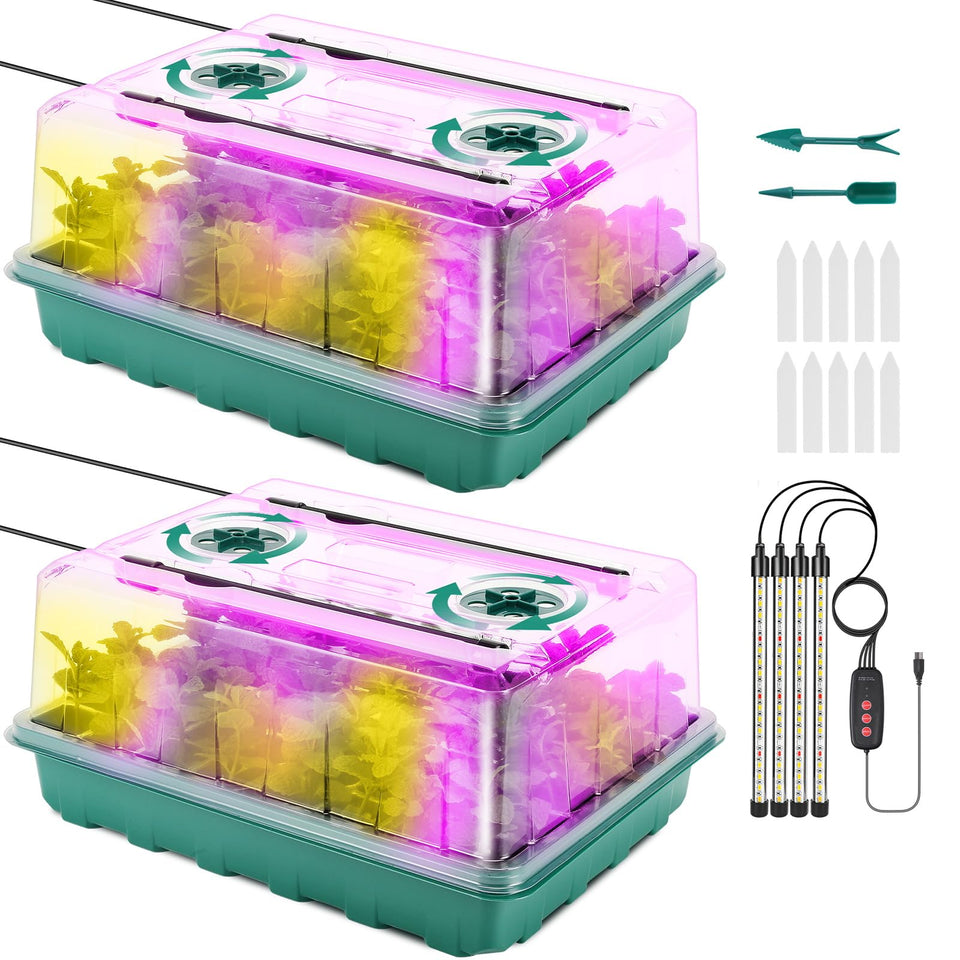 Eglotes 96-cell seed starter tray with grow light supports steady seedling growth.