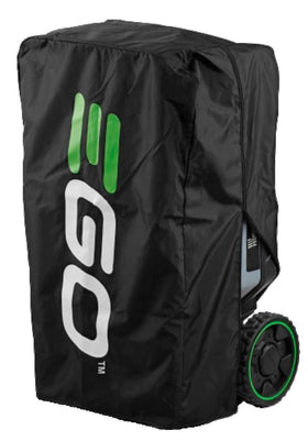 EGO CM001 weather-resistant fabric cover shields mower from rain and grime.