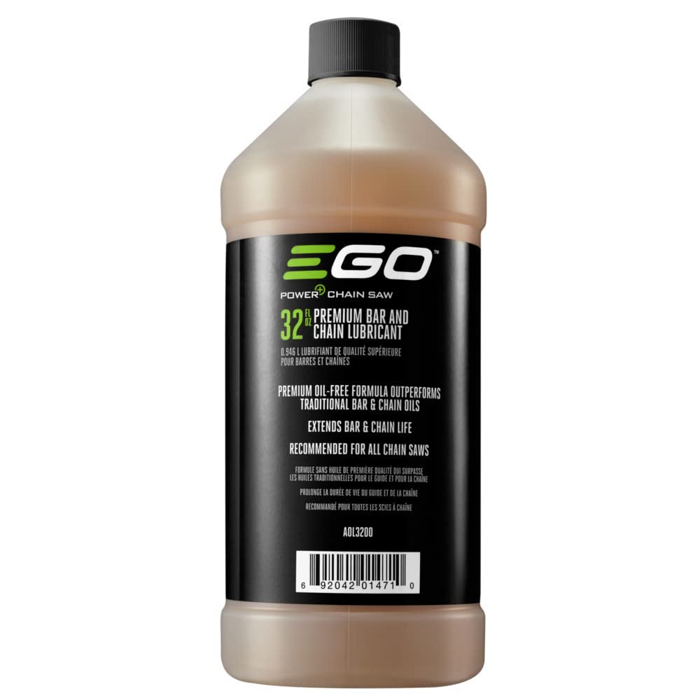EGO Power+ AOL3200 32 oz bottle with easy-pour design for premium bar and chain oil