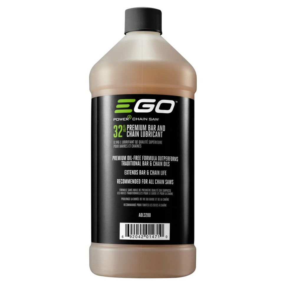 EGO Power+ AOL3200 32 oz bottle with easy-pour design for premium bar and chain oil