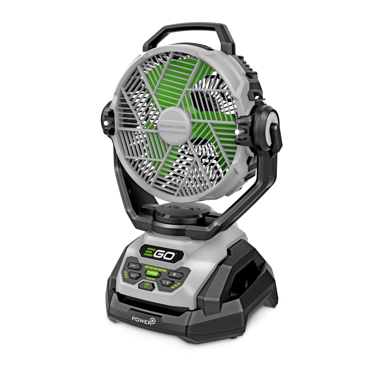EGO Power+ FN1000 misting fan delivering strong outdoor airflow for cooling