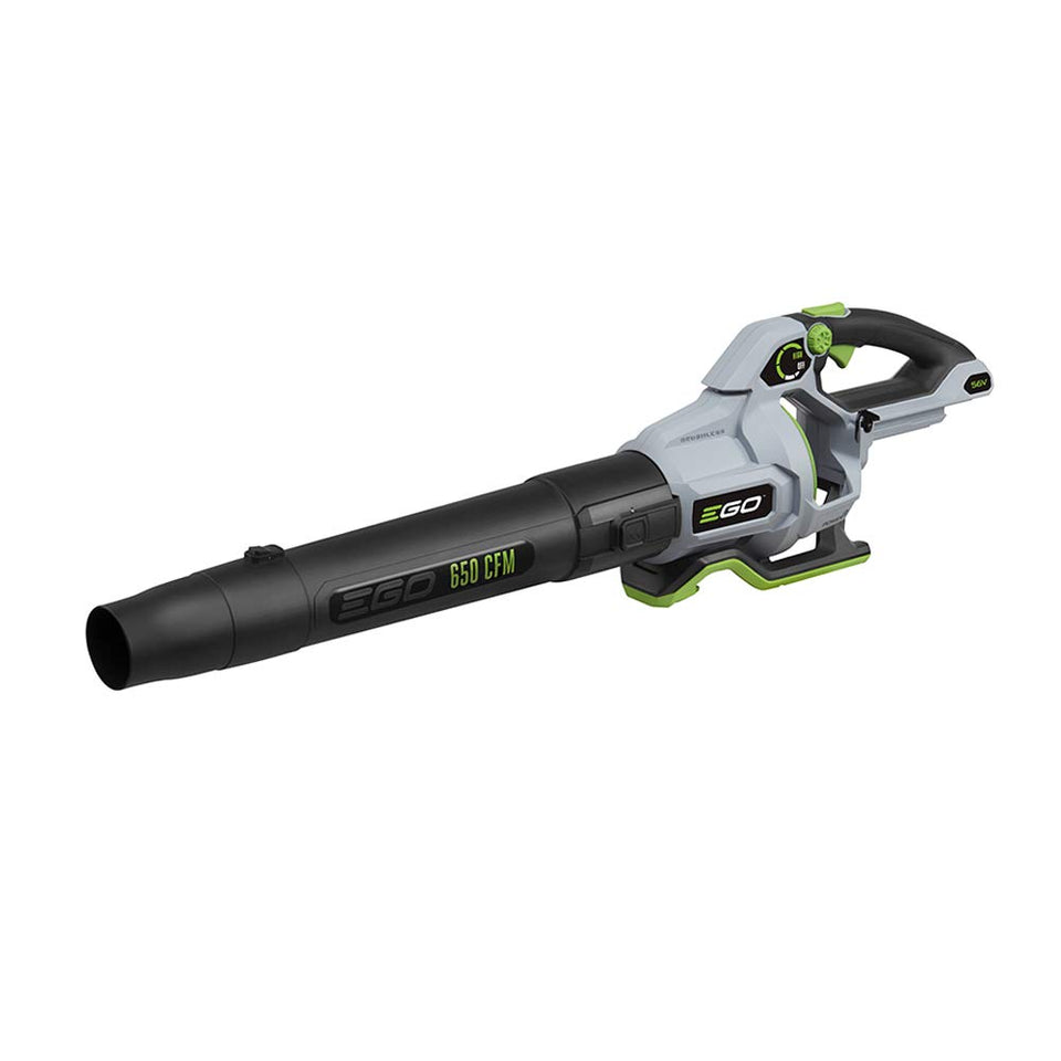 EGO Power+ LB6500 turbo mode delivers 650 CFM for heavy debris clearance.