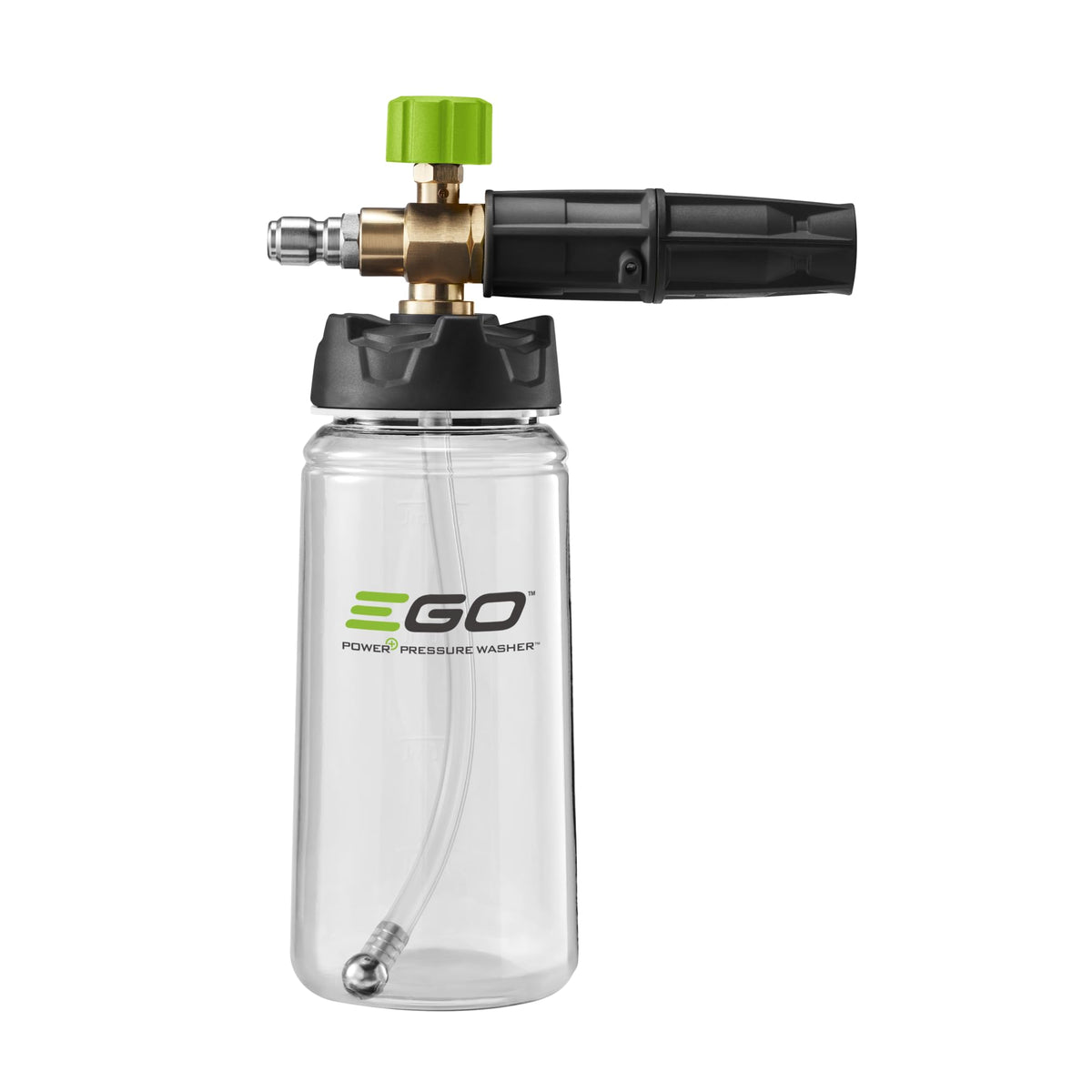 EGO Power+ Premium Brass Foam Cannon with foam control knob for precise foaming during car washing.