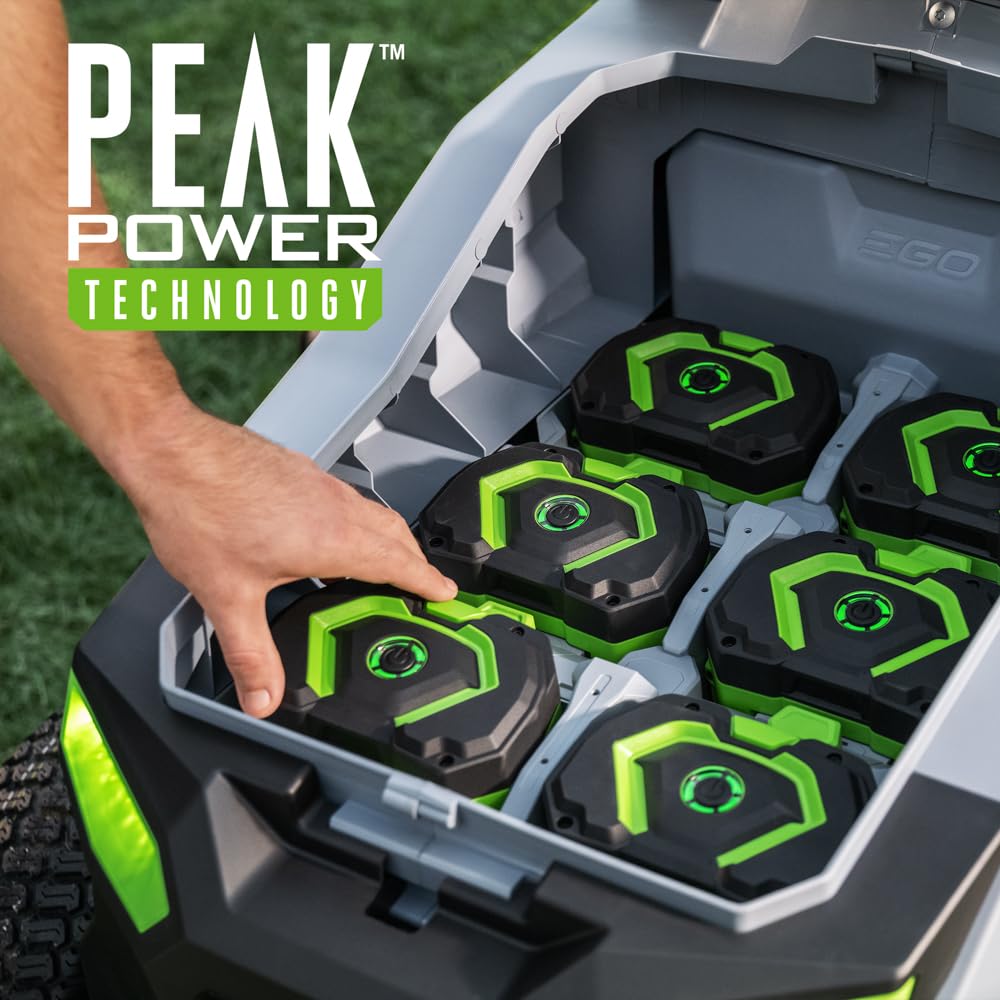 EGO Power+ 42-inch deck height setting showing 12 adjustable levels for precise cuts.