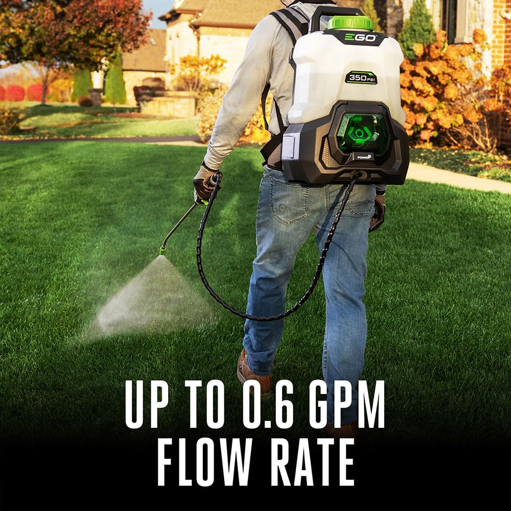 EGO Power+ BSP3500 ergonomic back padding supports extended spraying sessions.