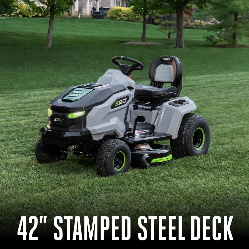 EGO Power+ LED headlights illuminate early mornings and twilight mowing.