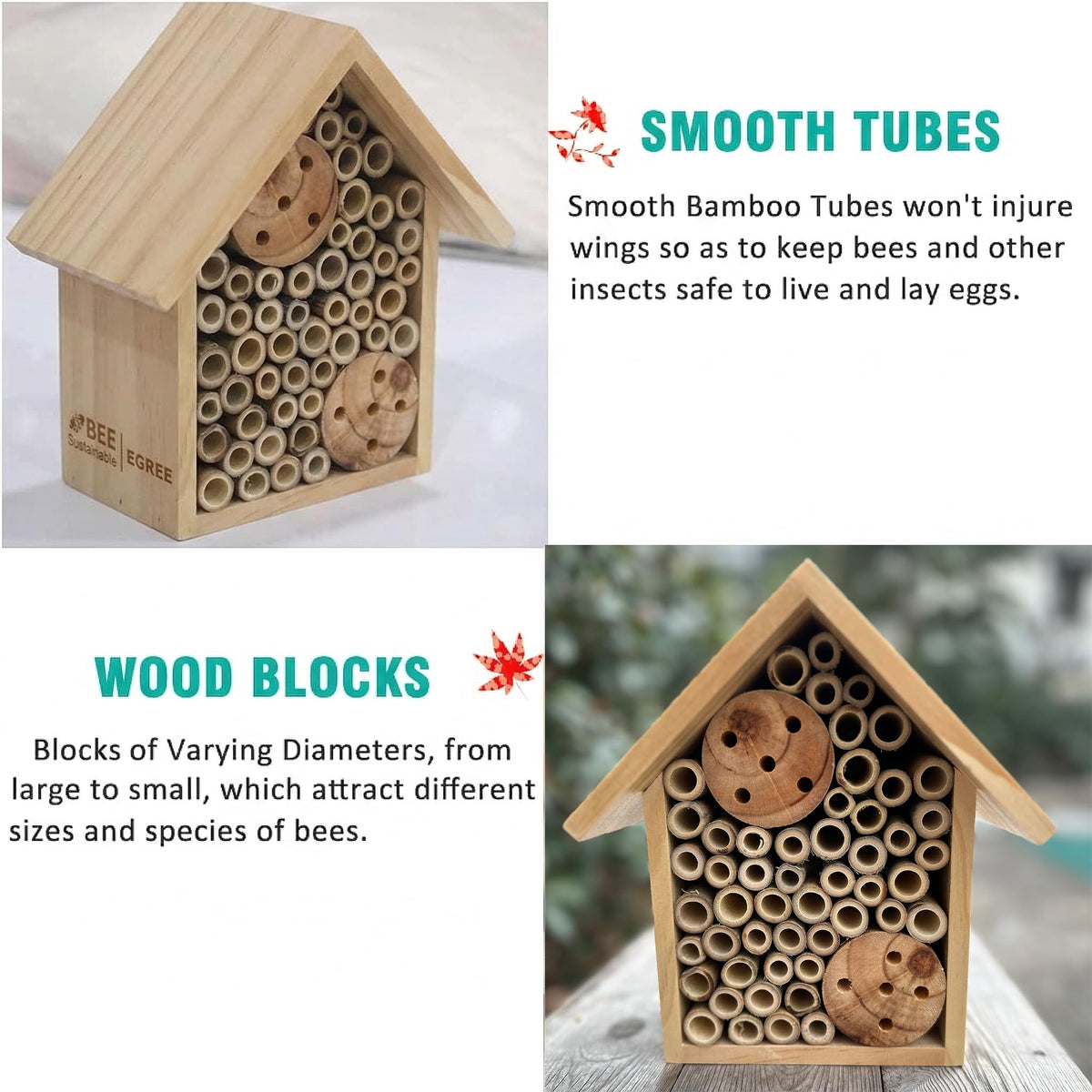 EGREE Mason Bee House in garden setting demonstrates weather-resistant design.
