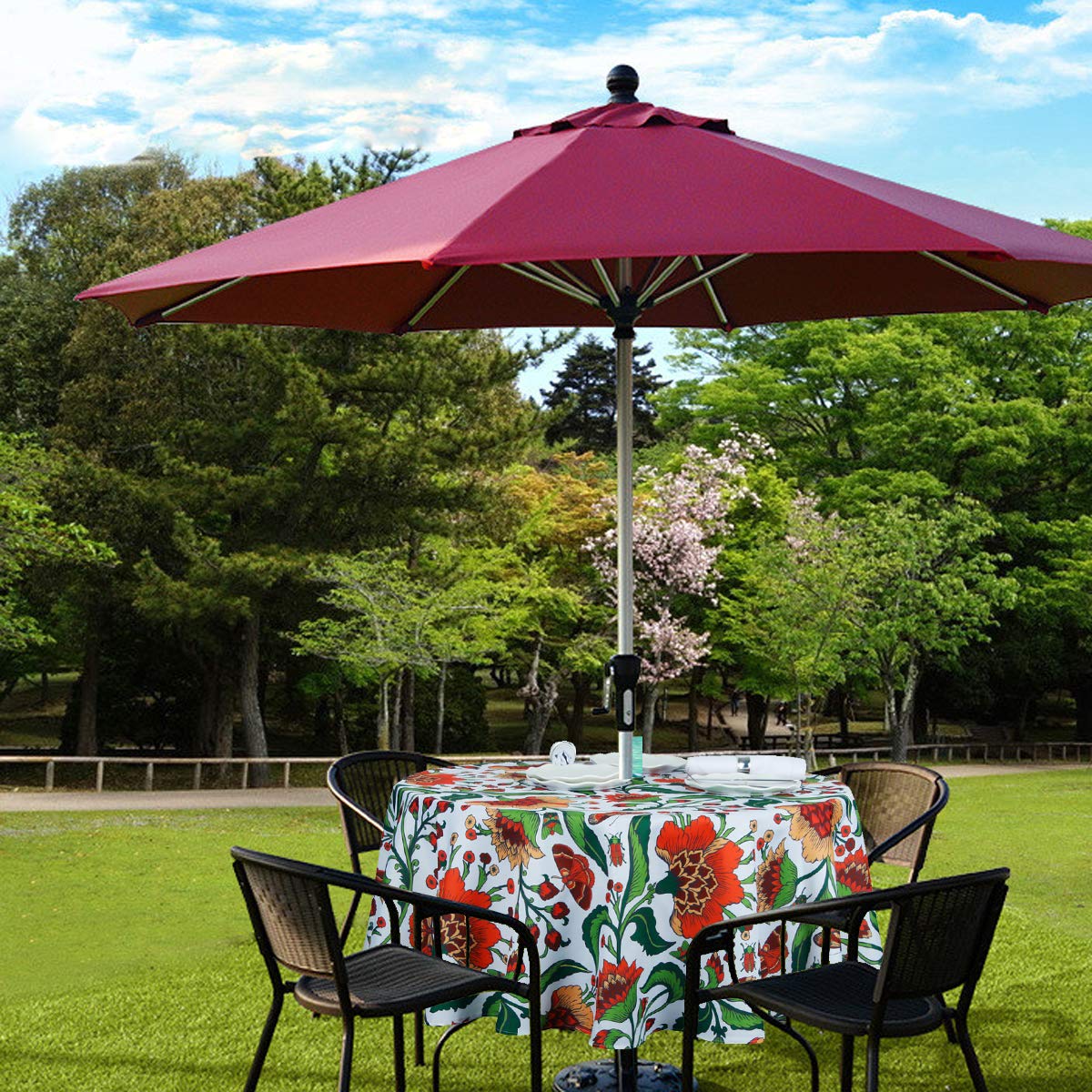 ehousehome backyard dining tablecloth enhances casual outdoor entertaining