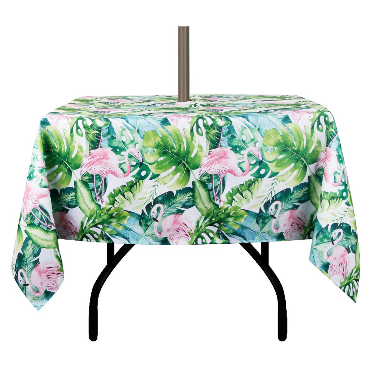 EHouseHome square tablecloth with umbrella hole protects outdoor surfaces during meals.