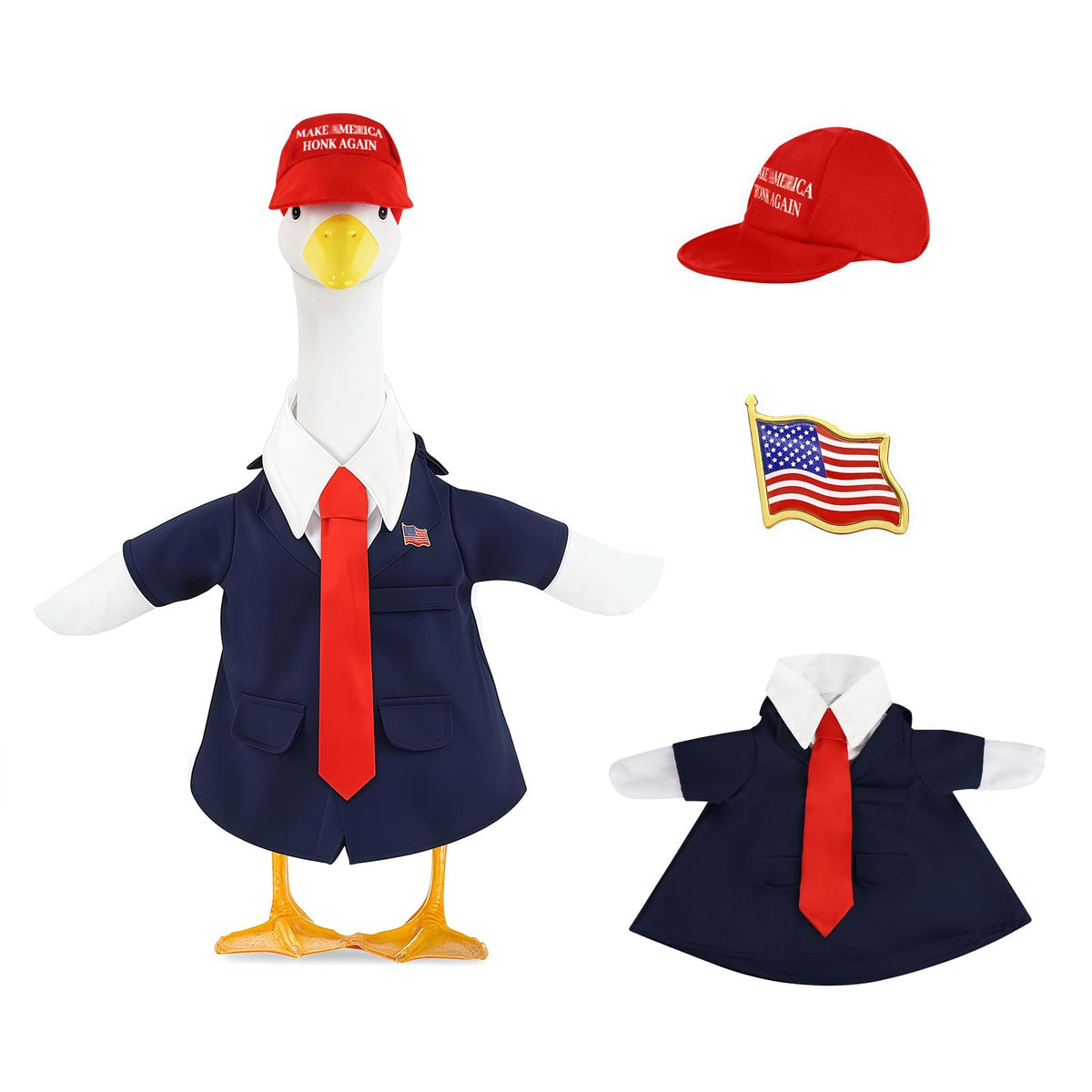 EHZYP 3-pcs porch goose outfits with red hat and blue suit for festive curb appeal.