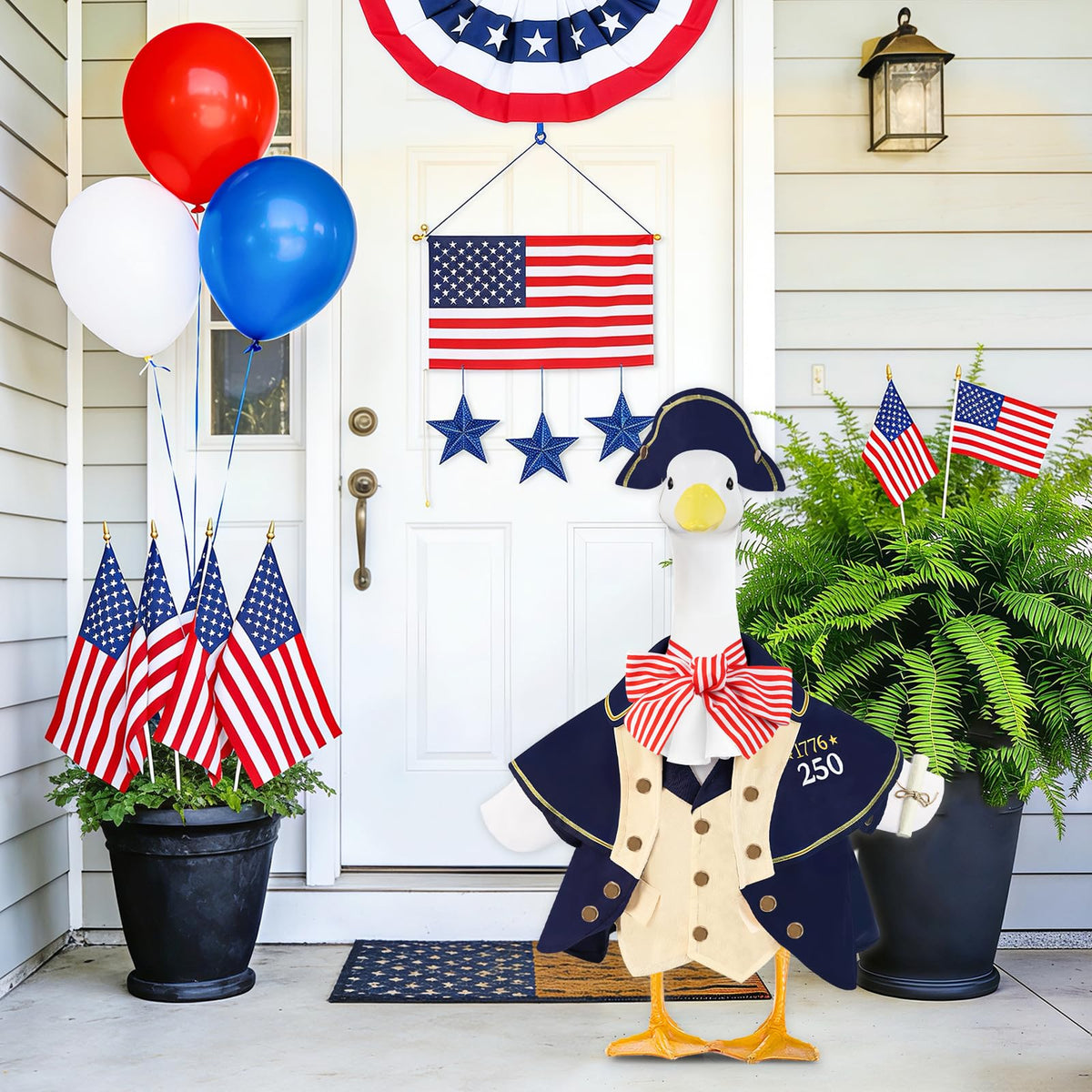 EHZYP patriotic goose costume with stripes adds festive yard charm.