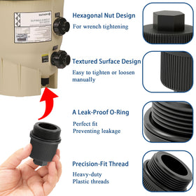 Eiahonen 190030 drain plug cap features vertical ribs for tool-free installation