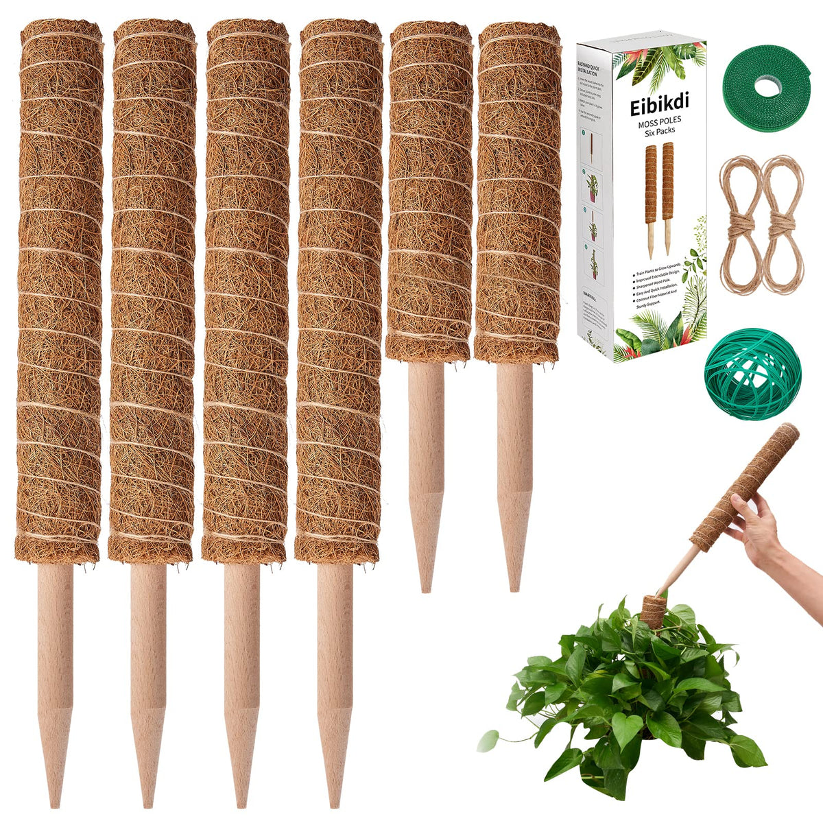 Eibikdi moss pole extendable to 68 inches supports climbing plants upward.