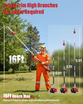 EIDOWA 48CC gas-powered pole saw provides powerful vertical pruning.