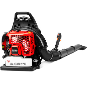 EIDOWA 63CC gas backpack blower front view with ergonomic harness for long, comfortable use.