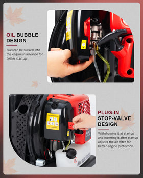 EIDOWA durable nozzle and reinforced fuel hose withstand tough yard tasks.