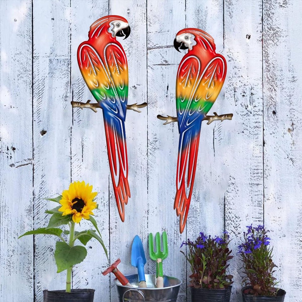 EiGreen red parrot wall art adds outdoor color to your fence or garden
