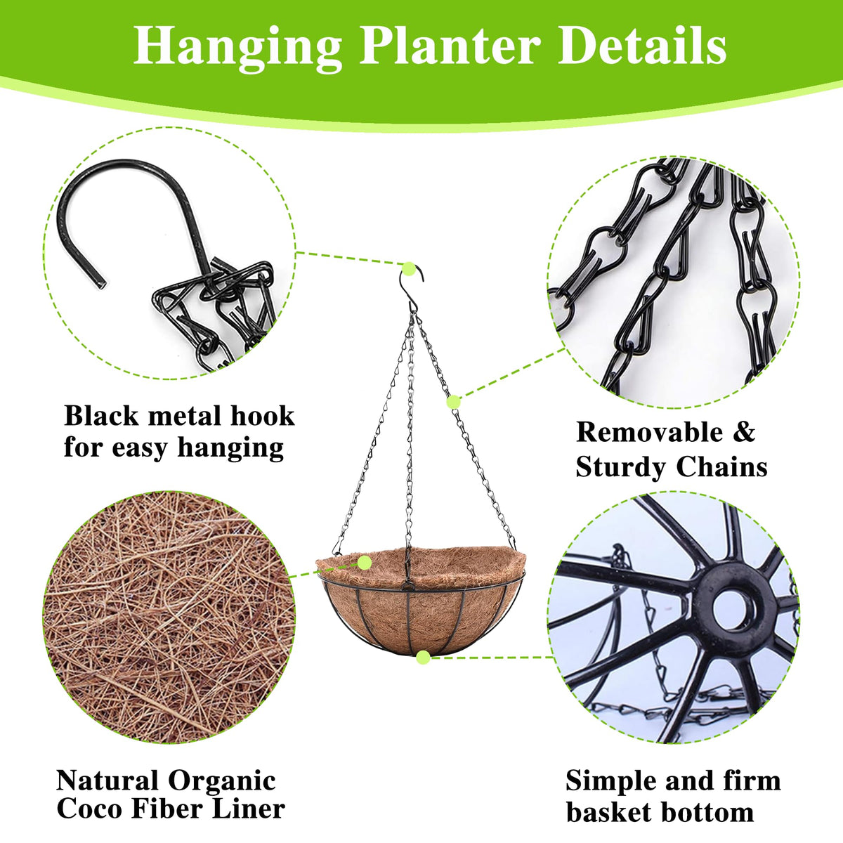EIMQUVW quick-install hanging planters with three chains and hooks