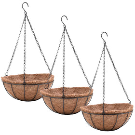 EIMQUVW hanging planter set with metal frame for durable outdoor decor.