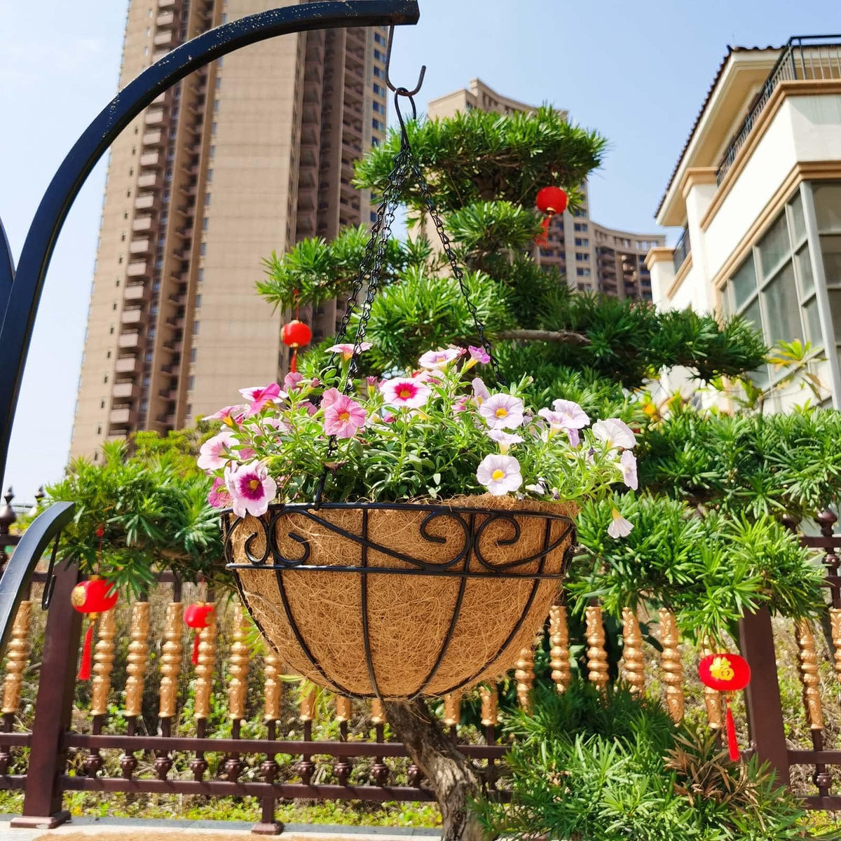 EIMQUVW four-pack wall planter with black vinyl-coated chains.