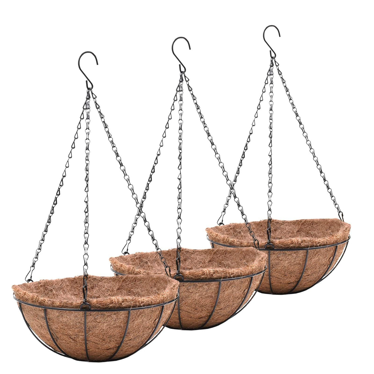 EIMQUVW metal hanging planters 12-inch set on a balcony for easy outdoor decoration