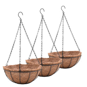 EIMQUVW metal hanging planters 12-inch set on a balcony for easy outdoor decoration