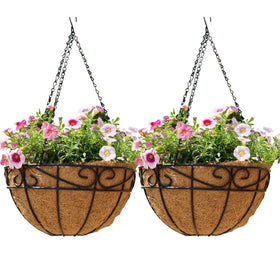 EIMQUVW outdoor hanging planter with coco liner, 12-inch diameter for generous plant display.
