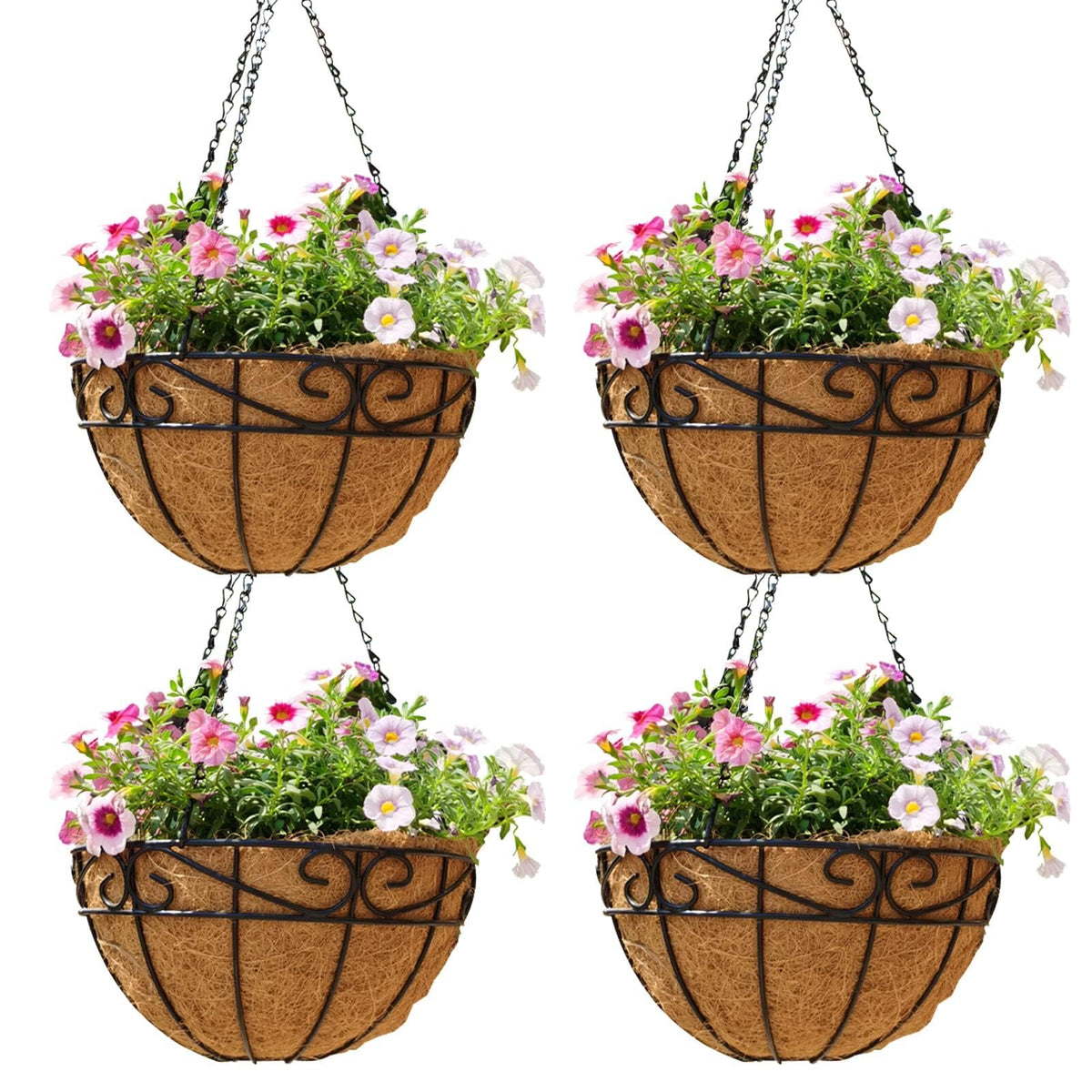 EIMQUVW outdoor metal hanging planter basket with coco liner for versatile decor.