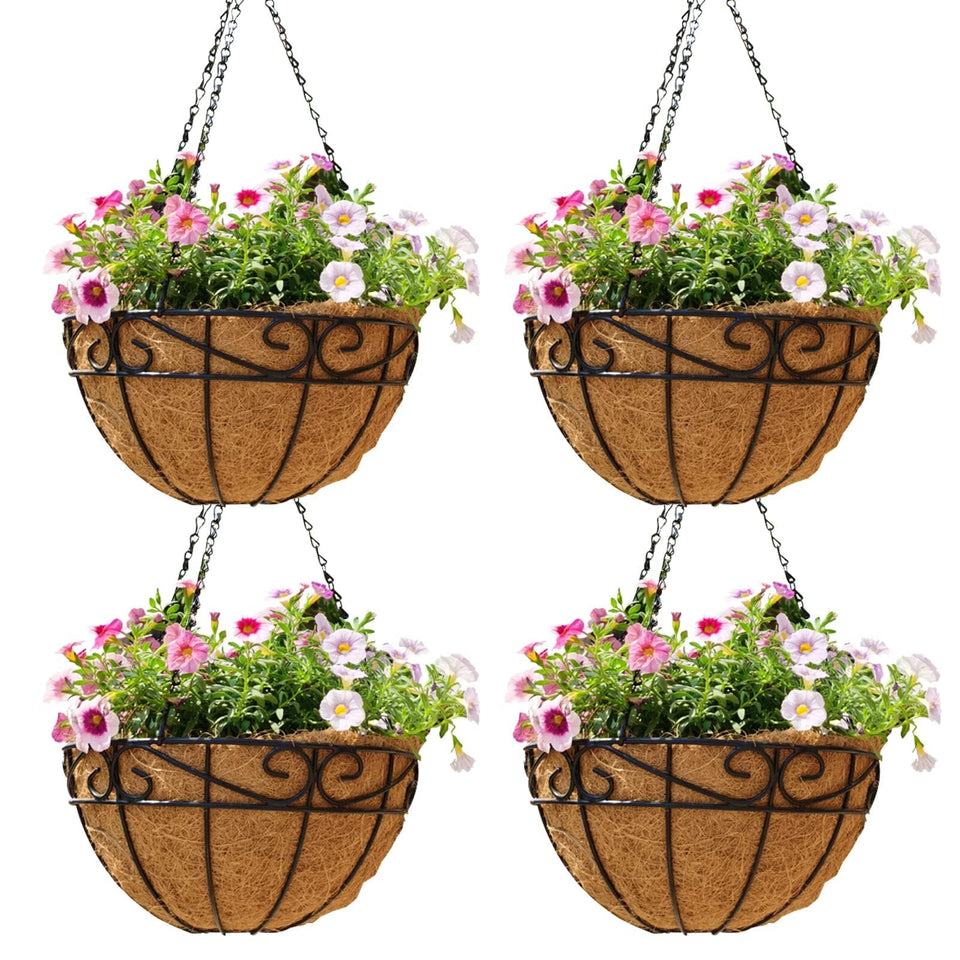 EIMQUVW outdoor metal hanging planter basket with coco liner for versatile decor.