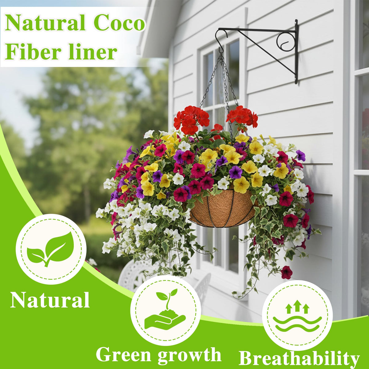 EIMQUVW round wire planter with coco coir liner retaining moisture for plants