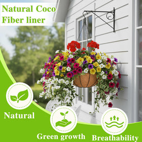 EIMQUVW round wire planter with coco coir liner retaining moisture for plants