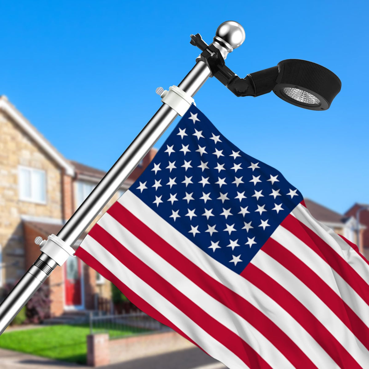 Black finish blends with exteriors while enhancing flag visibility