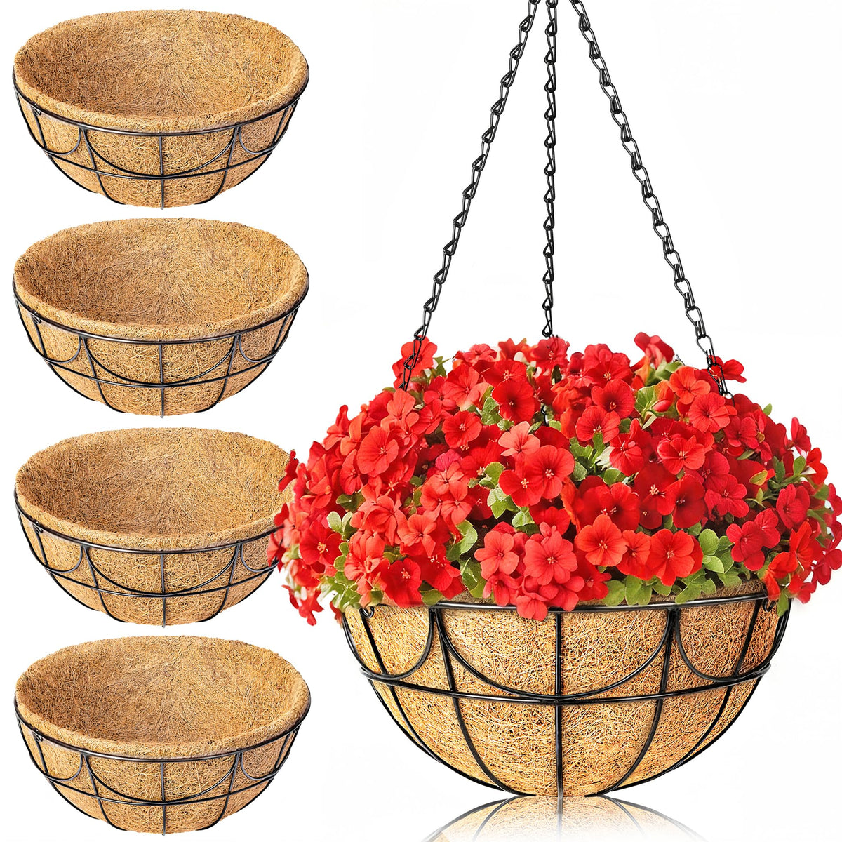 EINYEXW 12-inch wire hanging basket on an outdoor porch enhances greenery