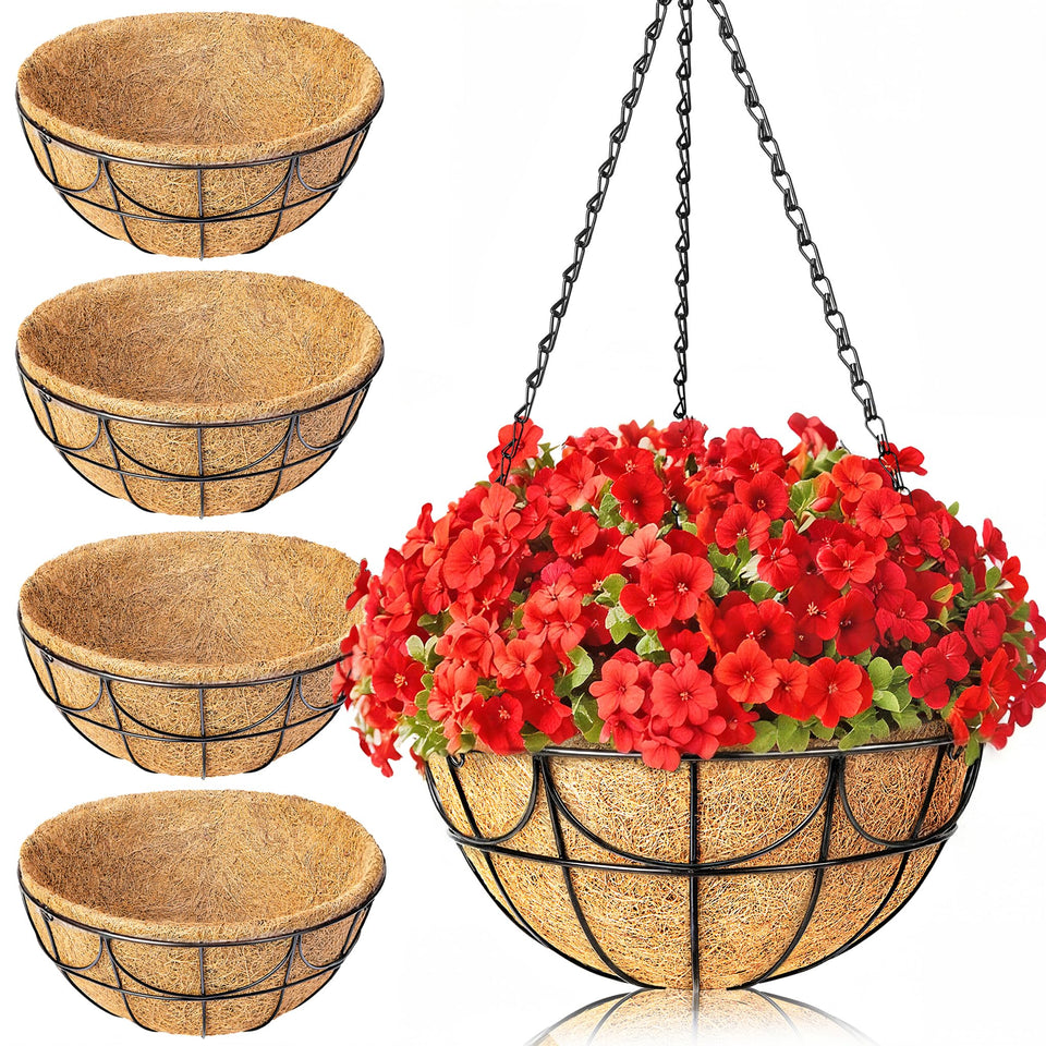 EINYEXW 12-inch wire hanging basket on an outdoor porch enhances greenery