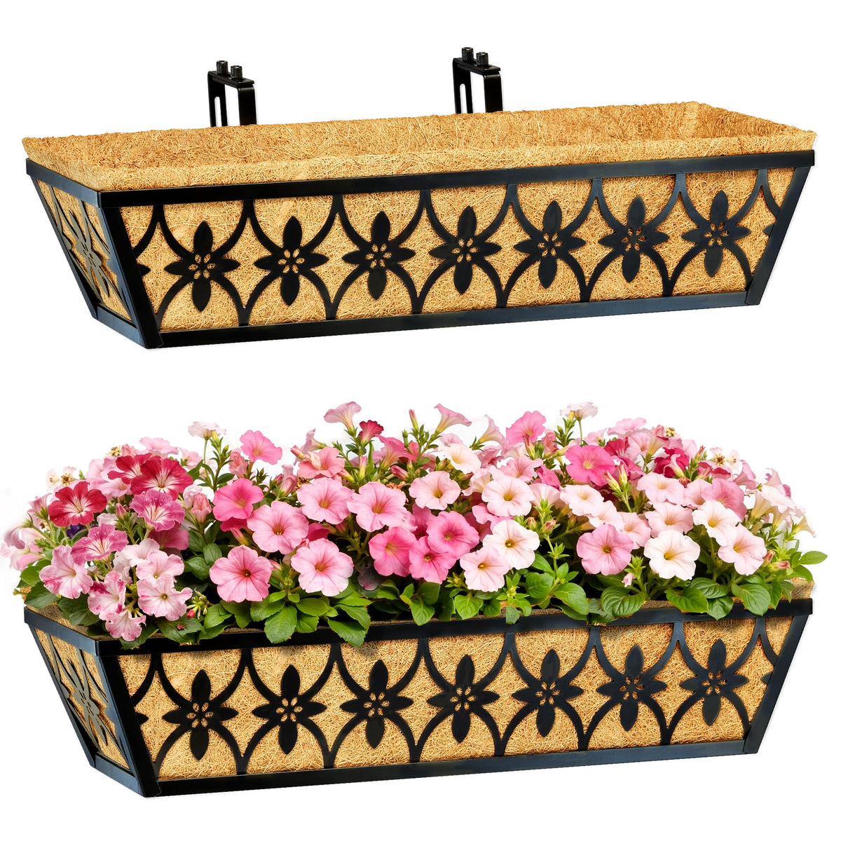 EINYEXW 24-inch window boxes with adjustable brackets for secure railing mounting.