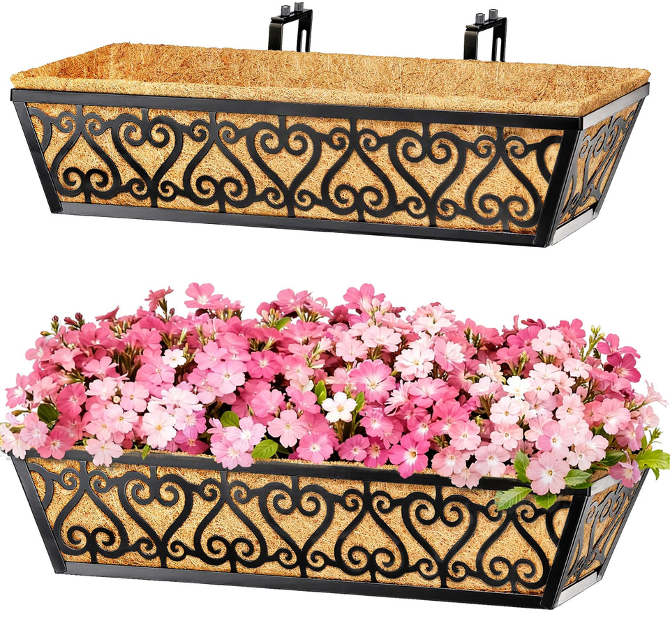 EINYEXW 2-pack 24-inch railing planter box mounted on railing for balcony decor
