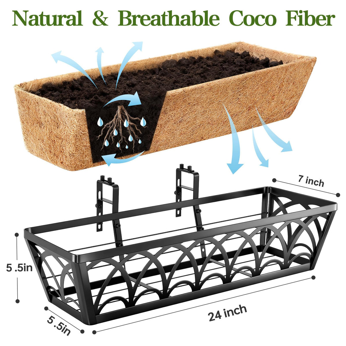 EINYEXW deck railing planter with adjustable brackets for secure installation