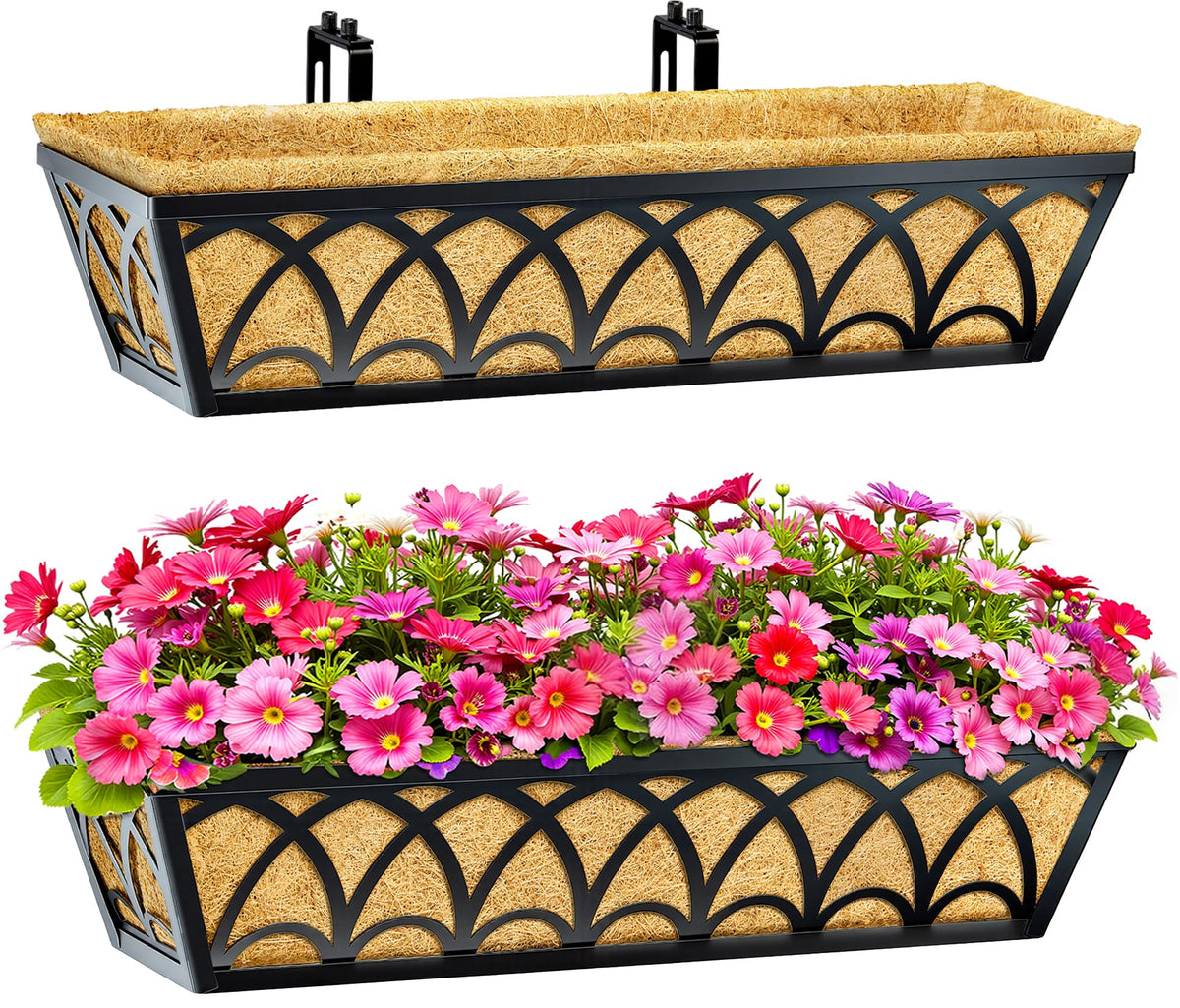 EINYEXW 24-inch railing planter box with geometric pattern adds modern style to balconies