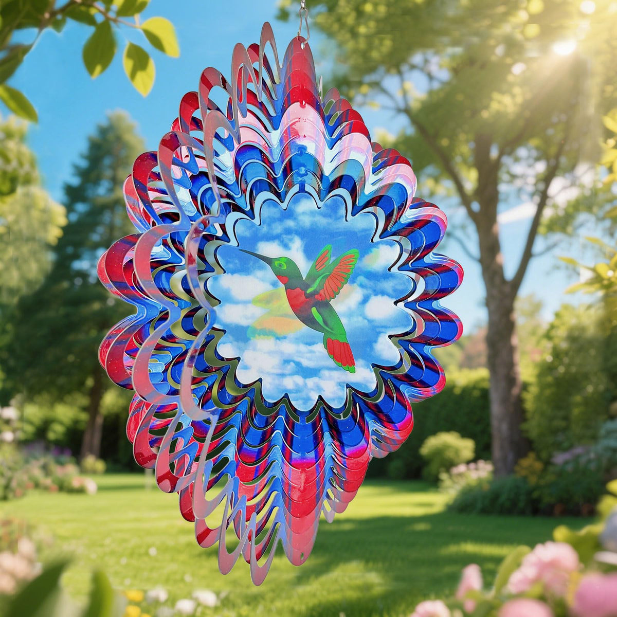 Eiryhope 3D hummingbird wind spinner hanging sculpture for patios and gardens